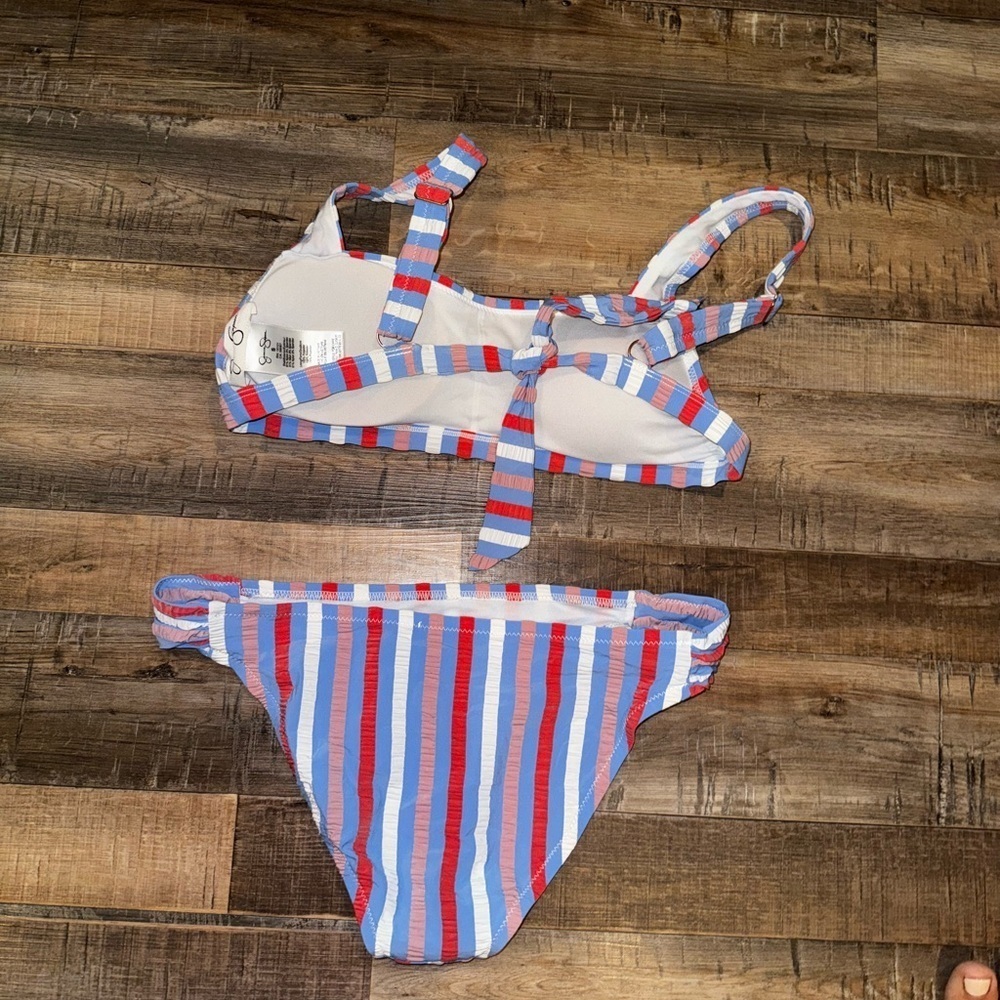 Jessica Simpson Multi-Color Striped Padded Bikini Set Textured Size Small - Picture 3 of 4